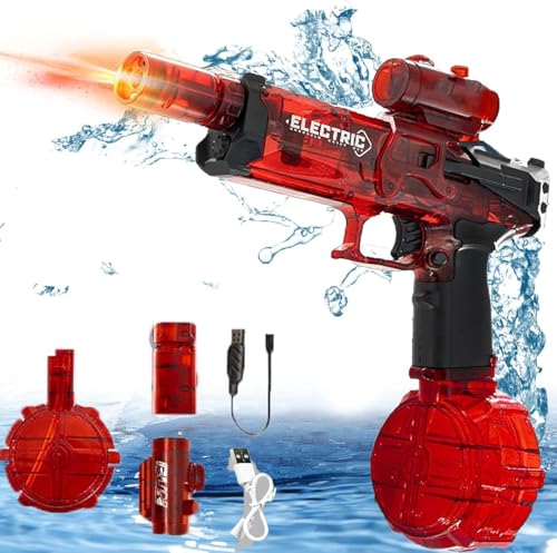 Wasserpistole Elektrisch Mit Blitzeffekten,Elektrische Wasserpistole Pistole mit LED Licht Water Gun Electric Sehr Stark Für Kinder Und Erwachsene (Rot) von Usper