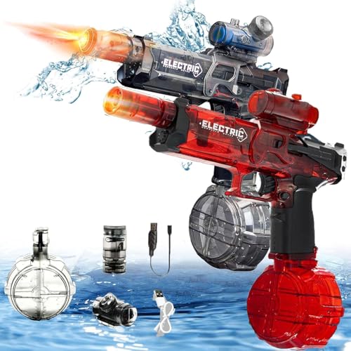 Wasserpistole Elektrisch Mit Blitzeffekten,Elektrische Wasserpistole Pistole mit LED Licht Water Gun Electric Sehr Stark Für Kinder Und Erwachsene (Schwarz + Rot) von Usper