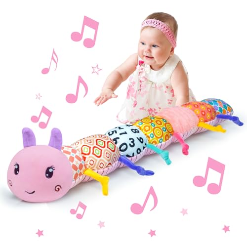 Musikalisches Baby-Spielzeug, weiches Plüschtier mit mehreren Texturen, Rassel, Knitterspielzeug für Neugeborene, 0, 3, 6, 9, 12 Monate, Raupe, Rosa von Ussybaby