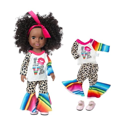 Uteruik Black Girl Doll 14 Zoll Afrikanische Puppe mit Langarm Top Hose Schuhe Kostüm für Mädchen Geburtstagsgeschenk (#C) von Uteruik