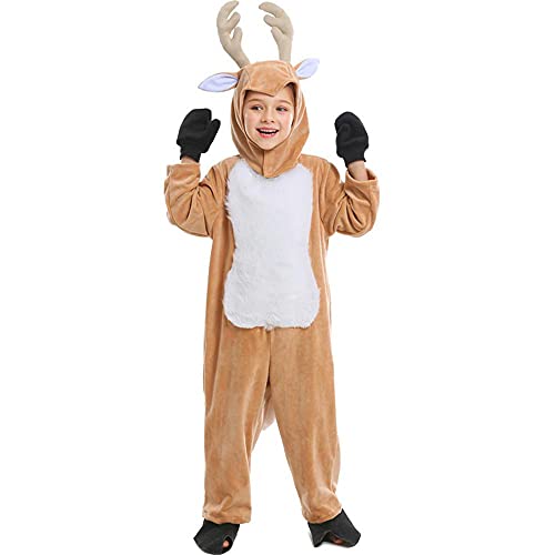 Uteruik Elch Spielanzug Kostüm Cosplay Overall mit Hut Handschuhe Fußabdeckung Halloween Weihnachten Party Outfit Verkleidung für Kinder (S) von Uteruik