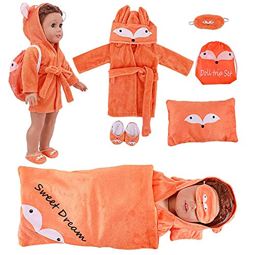 Uteruik Puppenbett-Set, Schlafsack, Augenbinde, Kissen, Rucksack, Pyjama, Hausschuhe, Zubehör für 45,7 cm amerikanische Puppe, 6-teiliges Set (#E) von Uteruik