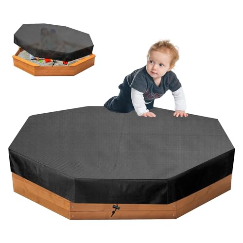 Uthem Achteckige Sandkastenabdeckung, 420D Oxford Outdoor Garten achteckige Sandkastenabdeckung, Tuch, wasserdicht, winddicht und staubdicht, schützt Sandkastenabdeckung für Kinder, Schwarz, 213,4 x von Uthem