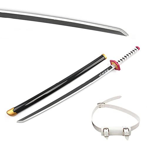 Uvency 41″ Samurai Schwert Spielzeug Tokitou Muichirou Slayer Cosplay Katana Schwert Holz Cosplay Halloween Requisiten Spielzeug Messer Slayer Klinge Cos Holzschwert/With White Belt von Uvency