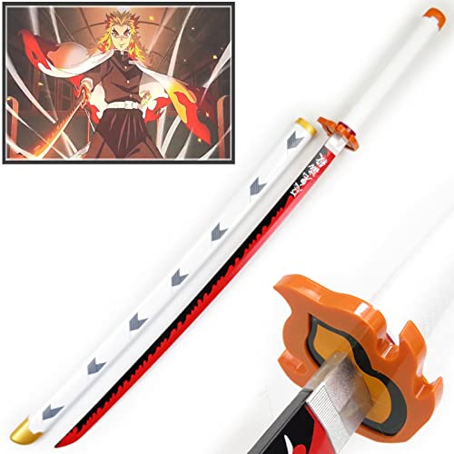 Uvency Bofie Slayer Blade Holz-Samurai-Schwert Kamado Tanjiro Cosplay Ninja-Schwert-Requisiten, Länge: 41 Zoll,E Geschenke Für Weihnachten Oder Geburtstag/Rengoku Kyoujurou-B/76Cm von Uvency