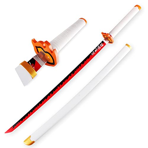 Uvency Geeignet Für Rengoku Kyoujurou Samurai Schwert Japanisches Katana Katana Schwert Holz Slayer Cosplay Handgemachtes Prop Schwert Anime Cosplay Schwerter Exquisite Hölzer Sammlerstücke/41″/Whit von Uvency