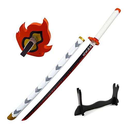 Uvency Halloween Prop Cosplay Rengoku Kyoujurou Katana Schwert Holz Samurai Schwert Spielzeug Slayer Schwert Holzschwert Weihnachten Geburtstage Geschenke Von Männern Frauen/Gesamtlänge: 41 Zoll/Wit von Uvency