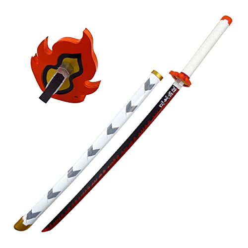 Uvency Halloween Prop Cosplay Rengoku Kyoujurou Katana Schwert Holz Samurai Schwert Spielzeug Slayer Schwert Holzschwert Weihnachten Geburtstage Geschenke Von Männern Frauen/Gesamtlänge: 41 Zoll/Bar von Uvency