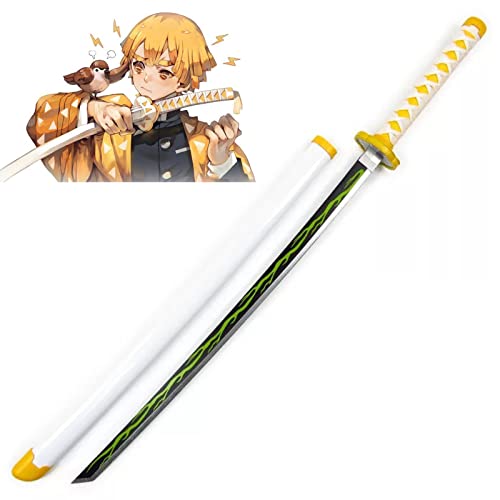 Uvency Hölzernes Ninja-Schwert Samurai Mit Scheide, Japanische Katanas Slayer Blade Cos Cosplay Anime Dekorative Waffe Spielzeug Geeignet Für Anime-Liebhaber/Agatsuma Zenitsu/104Cm von Uvency