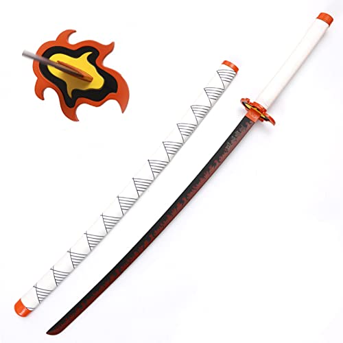 Uvency Japanisches Katana Mit Scheide 104 cm Anime Ninja Schwert Spielzeug, Slayer Blade Prop Waffenmodell, Für Ninja Soldier Warrior Kostüm Battle Play Halloween Cosplay/Rengoku Kyoujurou von Uvency