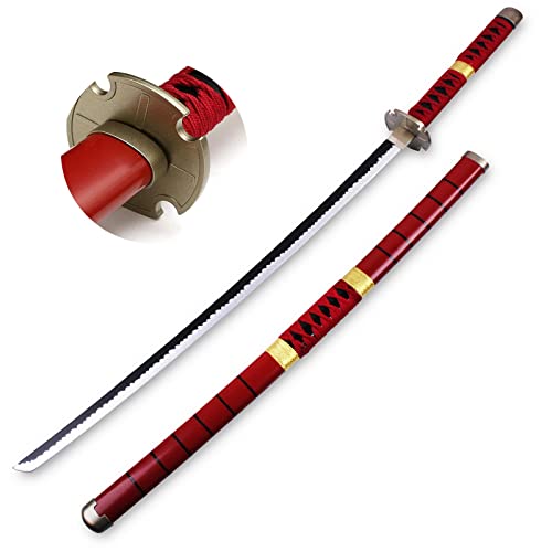 Uvency Katana Schwert Holz Slayer Schwert Halloween Prop Cosplay Schwert Geburtstagsgeschenke Japanisches Katana Für Ninja Soldier Warrior Kostüm Battle Play/Gesamtlänge: 41 Zoll/Red von Uvency