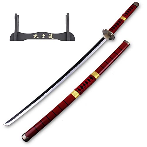 Uvency Roronoa Zoro Anime Cosplay Schwerter Yubashiri/Kitetsu/Wado Ichimonji/Shusui/41-Zoll-Holzschwert, Mehrere Stile Erhältlich, Mit Einem Ständer, Yubashiri U/Kitetsu B von Uvency