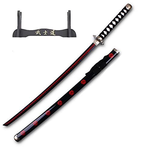 Uvency Roronoa Zoro Anime Cosplay Schwerter Yubashiri/Kitetsu/Wado Ichimonji/Shusui/41-Zoll-Holzschwert, Mehrere Stile Erhältlich, Mit Einem Ständer, Yubashiri U/Shusui D von Uvency