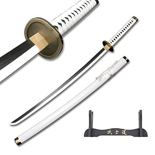 Uvency Roronoa Zoro Anime Cosplay Schwerter Yubashiri/Kitetsu/Wado Ichimonji/Shusui/41-Zoll-Holzschwert, Mehrere Stile Erhältlich, Mit Einem Ständer, Yubashiri U/Wado Ichimonji C von Uvency