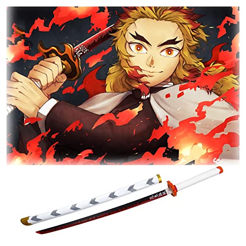 Uvency Samurai-Schwert 75/104 Cm, Slayer Cos Holz Rengoku Kyoujurou Japanisches Katana Prop Waffenmodell Slayer Cosplay Katana Anime-Liebhaber/Rengoku Kyoujurou/75Cm von Uvency