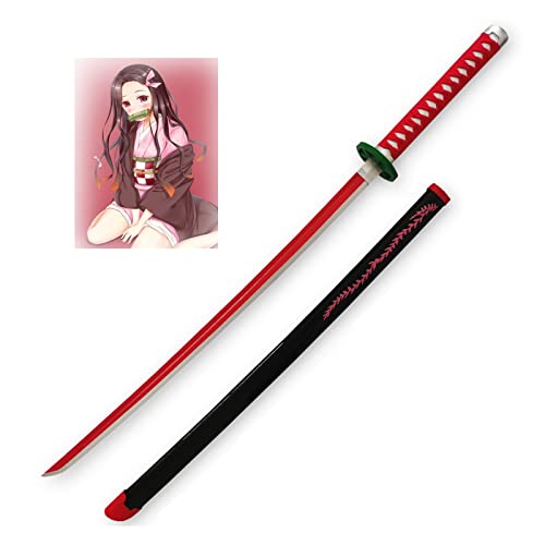 Uvency Schwert Slayer's Blade Cos Japanisches Katana Aus Holz, Rollenspiel Requisiten Waffenmodell Anime Black Samurai Ninja Children's Day, Mit Scheide/*/76Cm von Uvency