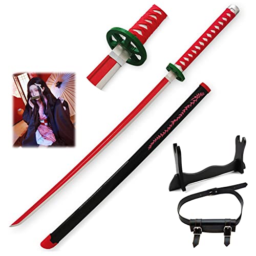 Uvency Slayer Cosplay Kamado Nezuko Samurai Schwert Spielzeug Slayer Schwert Holz Japanisches Katana 41″ Handgefertigtes Requisitenschwert Anime Cosplay Schwerter Exquisite Hölzer Sammlerstücke/Blac von Uvency