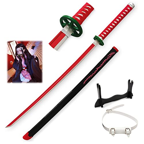 Uvency Slayer Cosplay Kamado Nezuko Samurai Schwert Spielzeug Slayer Schwert Holz Japanisches Katana 41″ Handgefertigtes Requisitenschwert Anime Cosplay Schwerter Exquisite Hölzer Sammlerstücke/Whit von Uvency