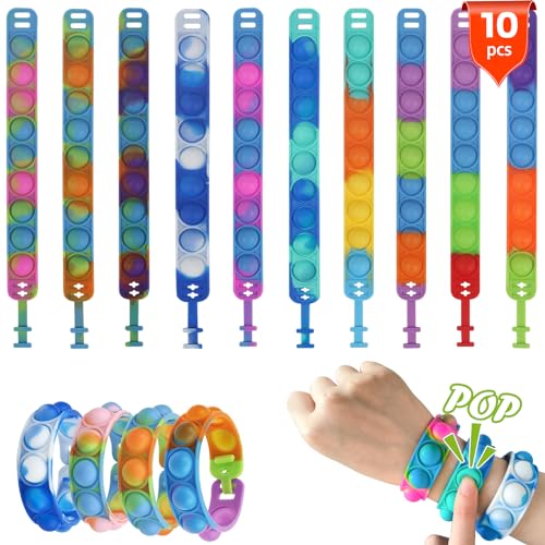 Uwiyo Pop Armband, 10 Stück Pop Push It Pop it Armband Pop Bubble Fidget Armband Spielzeug Set Fidget Toy Set Mitgebsel Kindergeburtstag für Kinder Jungen Mädchen von Uwiyo