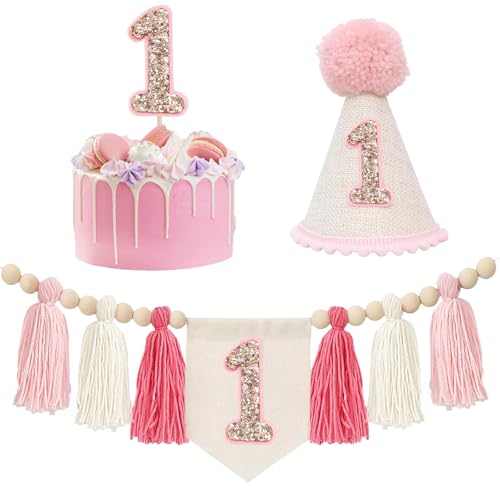 1. Geburtstag Dekorationen für Mädchen Jungen, Baby Erster Geburtstag Hochstuhl Banner Party Dekoration mit Quaste Banner Geburtstag Krone Hut Kuchen Topper für Babyparty Party Supplies von UxClishe