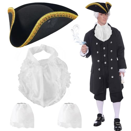 UxClishe 4-teiliges Richter-Kostüm-Set, Richter-Kostüm-Set, Richterzubehör-Set mit Hut, falscher Kragenmanschette für Cosplay, Partyzubehör von UxClishe