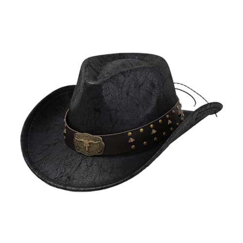 UxicRuya Cowboyhut für Damen und Herren, PU-, stilvoll, große Krempe für Reisen, Cosplay, Schwarz von UxicRuya