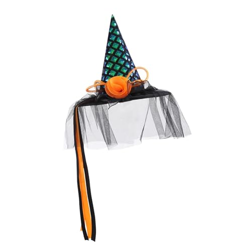 UxicRuya Halloween Hexenhut mit Licht mit Gaze Spitzhut für Halloween Karneval, Blau von UxicRuya