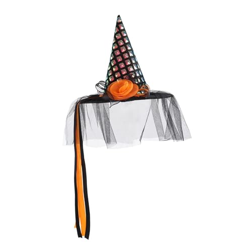 UxicRuya Halloween Hexenhut mit Licht mit Gaze Spitzhut für Halloween Karneval, Roségold von UxicRuya