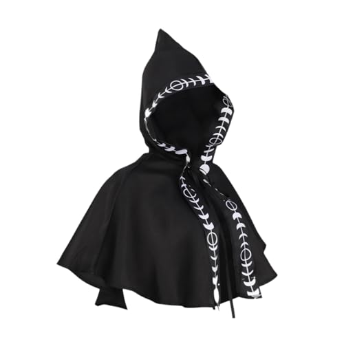 UxicRuya Halloween Umhang Karneval Kostüm Wicca Pagan Kapuze Kurzer Umhang Grim Cowl, Schwarz von UxicRuya