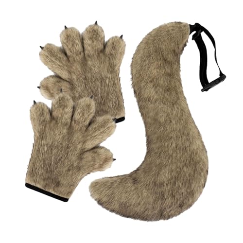 UxicRuya Halloween Wolf Handschuhe Und Schwanz Set, Feier Party Kostüm Zubehör Set, Leichter Kaffee von UxicRuya