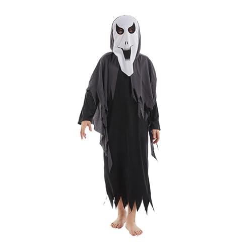 UxicRuya Kinder Halloween Kostüm Cosplay Outfit für Jungen Mädchen Gruselige Kleidung Todeskostüm, L von UxicRuya