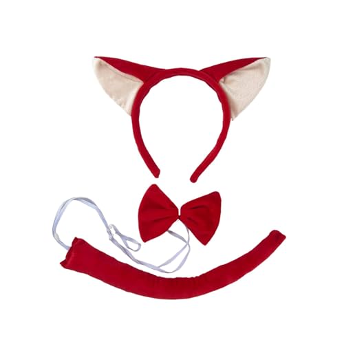 UxicRuya Kopfbedeckung mit Fuchsohren Und Schwanz für Kinder Und Erwachsene für Bühnenauftritte, Rot von UxicRuya