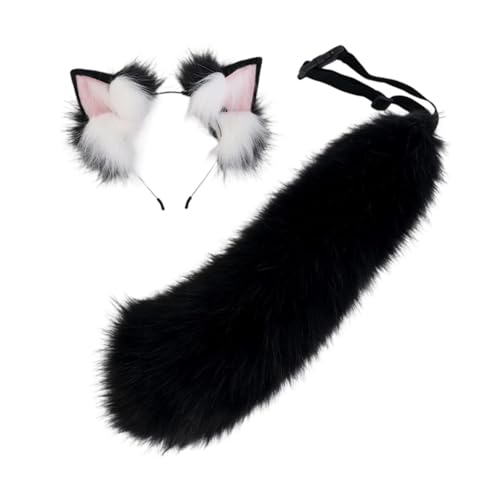 UxicRuya Plüschohren Und Schwanzset für Ostern, Karneval, Kinder Und Erwachsene, Schwarz-Weiss UxicRuya Plüschohren Und Schwanzset für Ostern, Karneval, Kinder Und Erwachsene, Schwarz-Weiss von UxicRuya