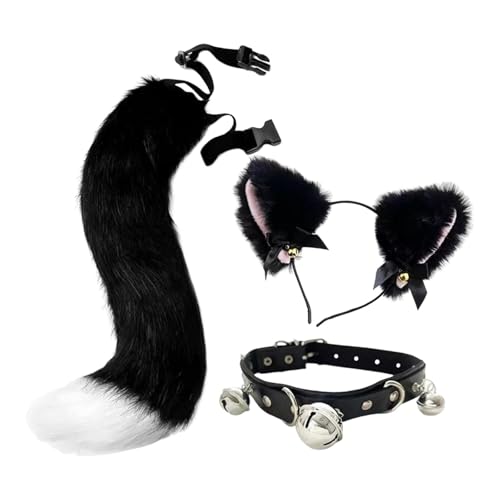 UxicRuya -Stirnband, Halsband und Schwanz-Set, süßes Tierkostüm-Set als Geburtstagsgeschenk, Schwarz von UxicRuya