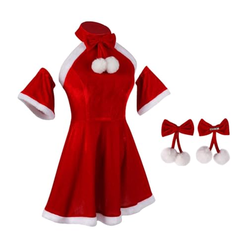 UxicRuya Weihnachtskostüm mit Kopfbedeckung, Weihnachtsmann Kostüm für Damen, für Cosplay, Rot, XL von UxicRuya