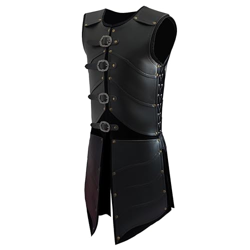 Uyecos Deluxe Mittelalter Brustpanzer Wikinger Krieger Verstellbare Leder Rüstung Brustplatte Kostüm für LARP Party Halloween Cosplay (Männer Rüstung Schwarz) von Uyecos