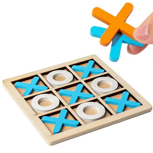 Hölzernes Noughts and Crosses Spiel,Tic Tac Toe Spiel,Brettspiele für Familien,XO Schach Brettspiel,Interaktives Spiel für Erwachsene Hölzernes Familien Brettspiel Set für Älte (Himmelblau) von UzyTLaZ