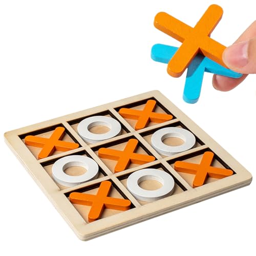 Hölzernes Noughts and Crosses Spiel,Tic Tac Toe Spiel,Brettspiele für Familien,XO Schach Brettspiel,Interaktives Spiel für Erwachsene Hölzernes Familien Brettspiel Set für Älte (Orange) von UzyTLaZ