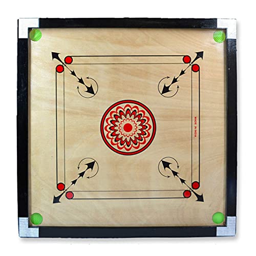 V4L Carrom – mittelgroßes Brettspiel (10 Stück Carrom-Brett) (66 x 66 cm außen) (58,9 x 58,4 cm innen), kostenloses 3,8 cm Münzspiel und GHT-4-Aufkleber von V4L