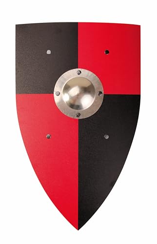 V A H - Normannenschild mit Schildbuckel aus Metall [echtes Handwerk | Made in Germany] (rot/schwarz) von V A H