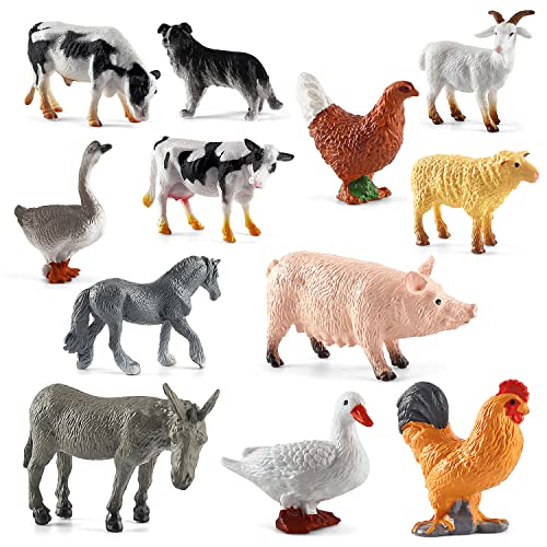 VAIAV Tiere Figuren Bauernhoftiere 12 Stück Mini Tiere Spielzeug Realistische Scheunentiere Kunststoff Tierfiguren Spielzeug Miniatur Bauernhof von VAIAV