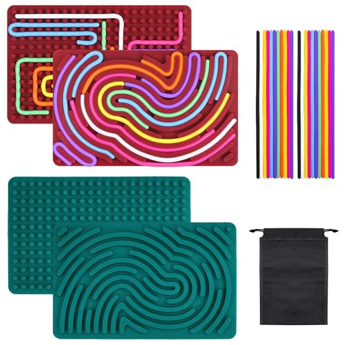 Sensorik Activity Board - 2 Stück Silikon Sensory Activity Board, ADHD Aktivitätsboard, Ruhiges Reise-Spielzeug mit 2 Kordelzugbeutel und 22 Strings für Kinder ab 3+ und Erwachsene Ideal zur Stress Sensorik Activity Board - 2 Stück Silikon Sensory Activity Board, ADHD Aktivitätsboard, Ruhiges Reise-Spielzeug mit 2 Kordelzugbeutel und 22 Strings für Kinder ab 3+ und Erwachsene Ideal zur Stress von VAIGU:OA
