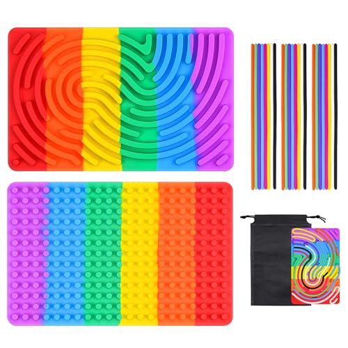 Sensorik Activity Board - Silikon Sensory Activity Board, ADHD Aktivitätsboard, Ruhiges Reise-Spielzeug mit Kordelzugbeutel und 24 Strings für Kinder ab 3+ und Erwachsene Ideal zur Stress und Autismus Sensorik Activity Board - Silikon Sensory Activity Board, ADHD Aktivitätsboard, Ruhiges Reise-Spielzeug mit Kordelzugbeutel und 24 Strings für Kinder ab 3+ und Erwachsene Ideal zur Stress und Autismus von VAIGU:OA