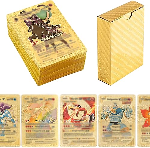 55 Stück Cartoon Gold Karten Gold Seltene Karten Set,(Vmax+V+Gx+Vstar) Gold Karte Rare Vmax Goldfolienkarten Sammelkarten Deutsch Vmax Set Mit Deck Box für Kindergeburtstag Party Geschenke Rare Karten von VAIJGKY