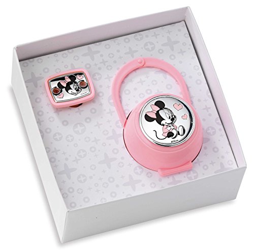 VALENTI & CO. Disney Schnullerclip, Schnullerkette mit Box aus Silber Geburt, Neugeborene oder Taufe, Rosa, One Size von VALENTI & CO.