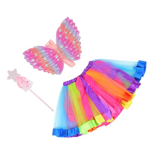 VALICLUD 1 Satz 3Er-Satz Fairy Stick Set Schmetterlingsflügel zum Leuchten bringen -Outfits Flügel für Kinder feeflügeln camoing Flügel mit Feenstab Party dekorativer Flügel Tuch Rosa von VALICLUD