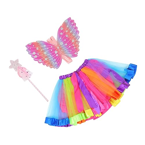 VALICLUD 1 Satz 3Er-Satz Fairy Stick Set feeflügeln camoing karnevalkostüme abendklied Bankett Kinderflügel Flügel für Wurfmädchen Party dekorativer Flügel Kinderrock Versorgung Tuch Rosa von VALICLUD