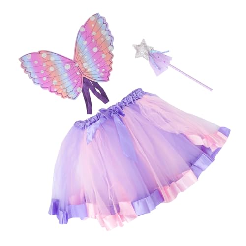 VALICLUD 1 Satz 3er-satz Fairy Stick Set Geführtes Tutu-kleid Prinzessin Fee Kostüme Mädchen Tüllrock Für Kinder Kostümzubehör Flügel Für Kinder Feenflügel Für Mädchen -kit Violett Tuch von VALICLUD