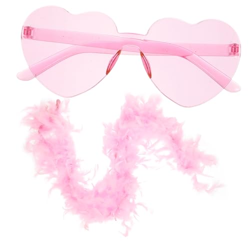 VALICLUD 1 Satz 90er-Jahre-Outfit Für Damen Armbänder Elegant Gläser Randlose Sonnenbrille Damen Junggesellenabschiedszubehör Modisch Outfits Männer Rave Frauenboa Und Brille Feder Rosa von VALICLUD