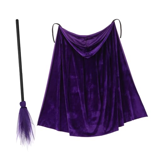 VALICLUD Halloween Hexenbesen und Umhang Set Kunststoff Besenstiel Jungen und Mädchen Party Supplies mit Kapuze Cape von VALICLUD